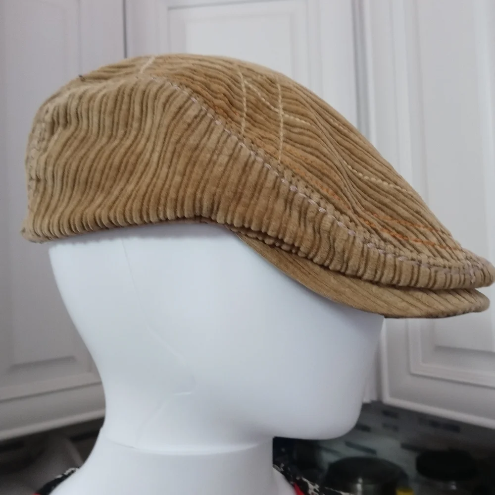 Vintage Rare True Religion Beige Corduroy Distressed Driver Cap Emb horseshoe